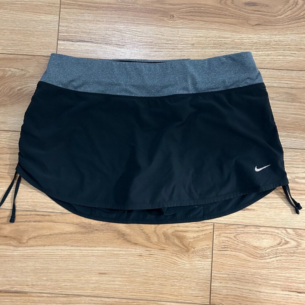 🖤 NIKE Dri Fit Skort Women's LARGE Skirt w/ Shorts Black Gray Pocket Ruched